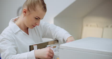 female doctor looks for personal data in the file 3