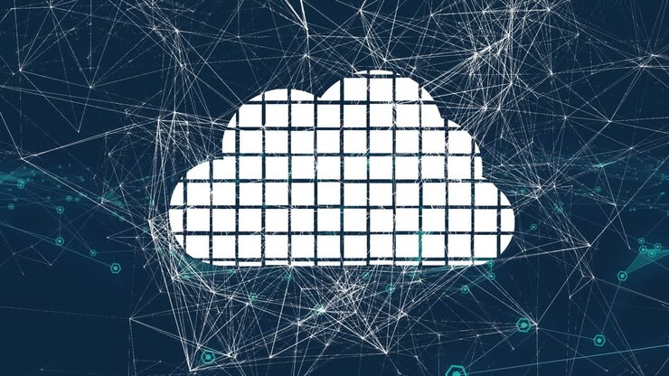 Animation of network of connections with white cloud icon over blue background