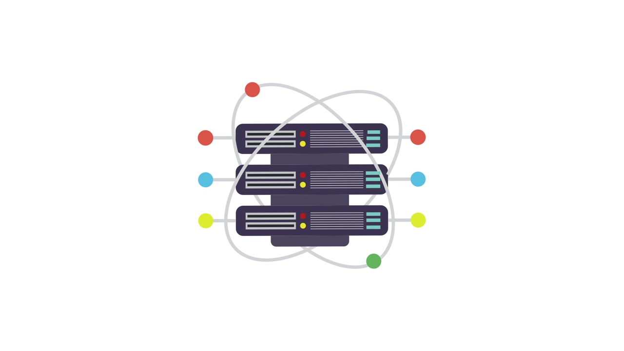 Animated Data Center Servers with Orbiting Network Connections