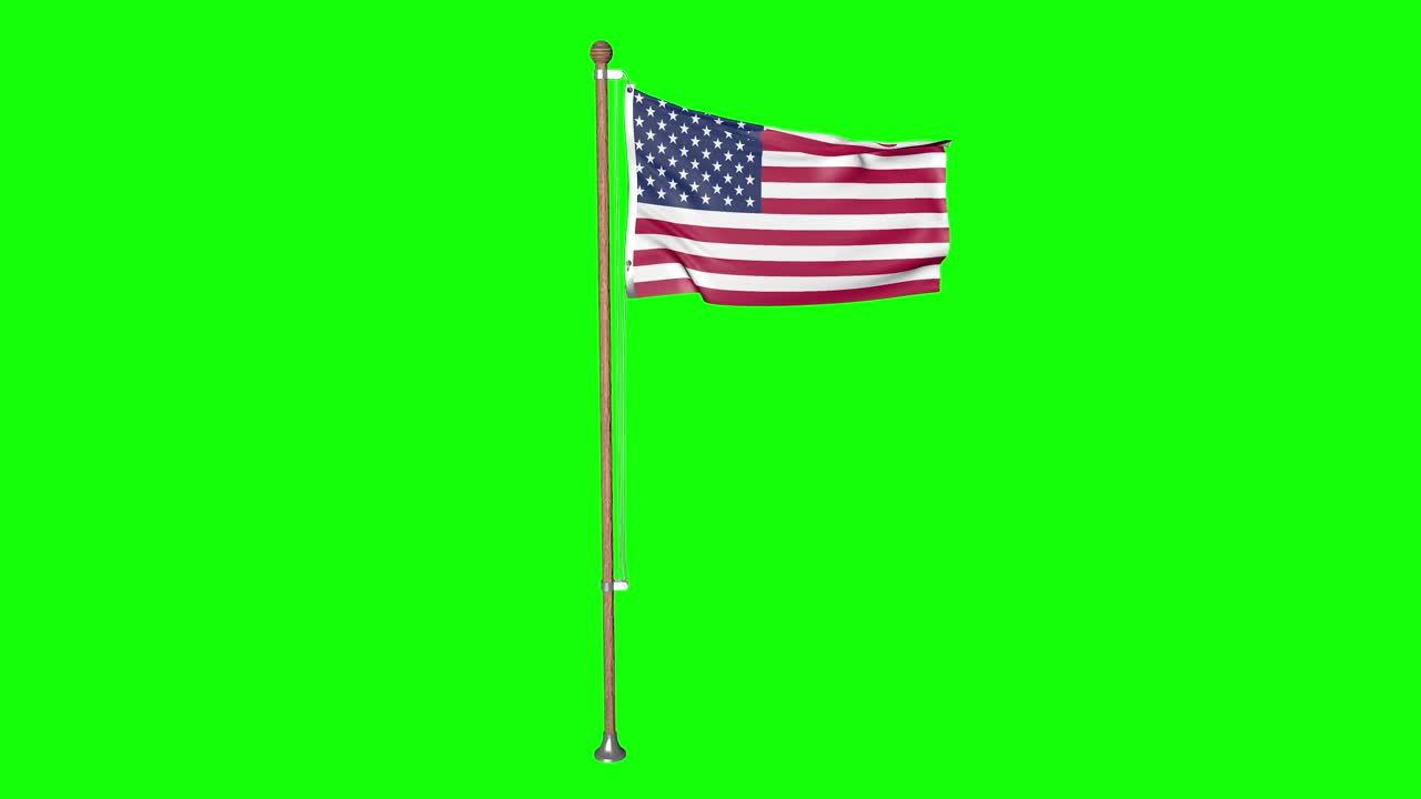 pantalla verde bandera de los estados unidos de américa con asta de bandera
