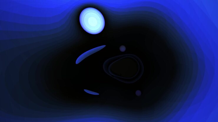 Dynamic Abstract Blue Spheres Orbiting in a Dark Contoured Space