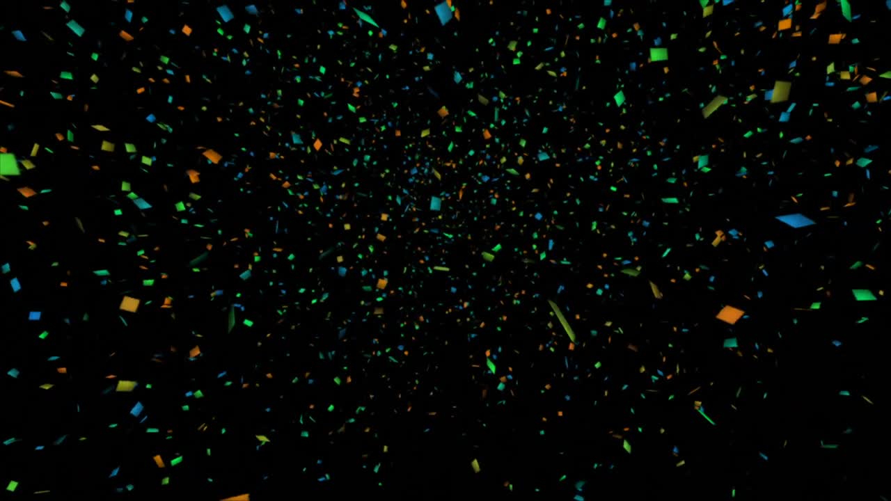 Colorful confetti falling on black background