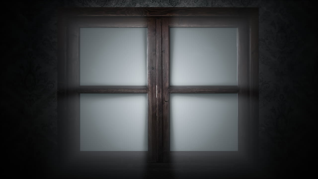 닫힌 창이 있는 신비로운 공포 배경