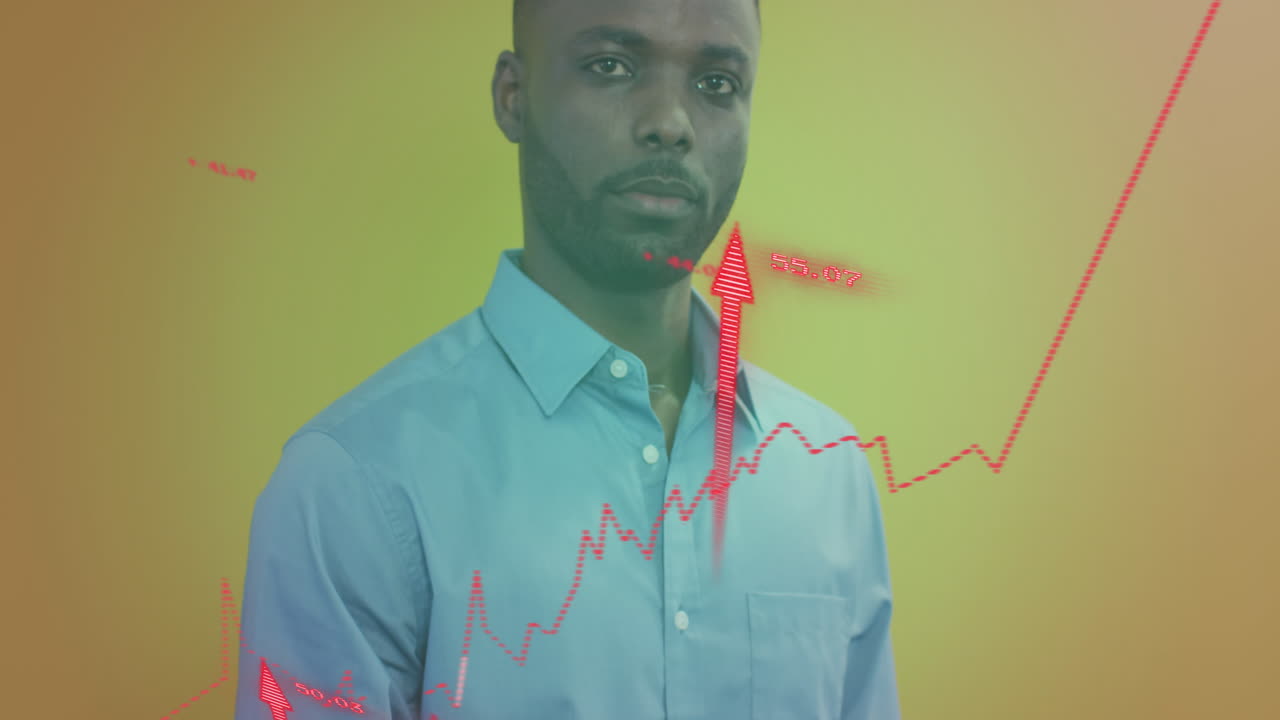 Animation of financial data processing over biracial businessman
