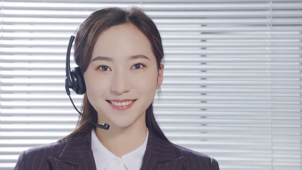 Smiling Woman with Headset for Customer Service