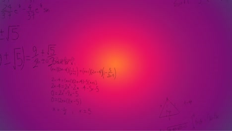 Animation-of-hand-written-mathematical-formulae-over-purple-background