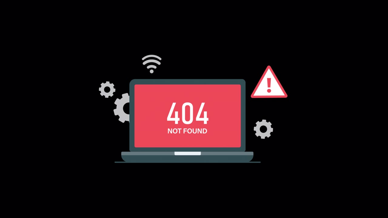 Animated 404 Not Found Error Message on Laptop Screen