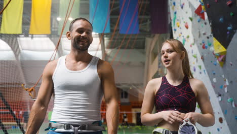 people in a climbing wall centre