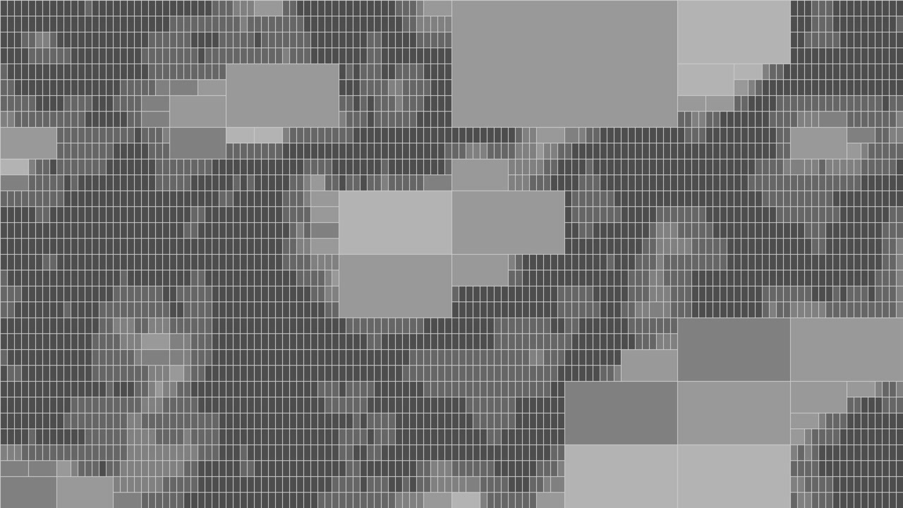 Uma animação de fundo quadtree abstrata e dinâmica exibe um mosaico mutável de formas geométricas cinzentas, ideal para conceitos modernos de tecnologia e visualização de dados