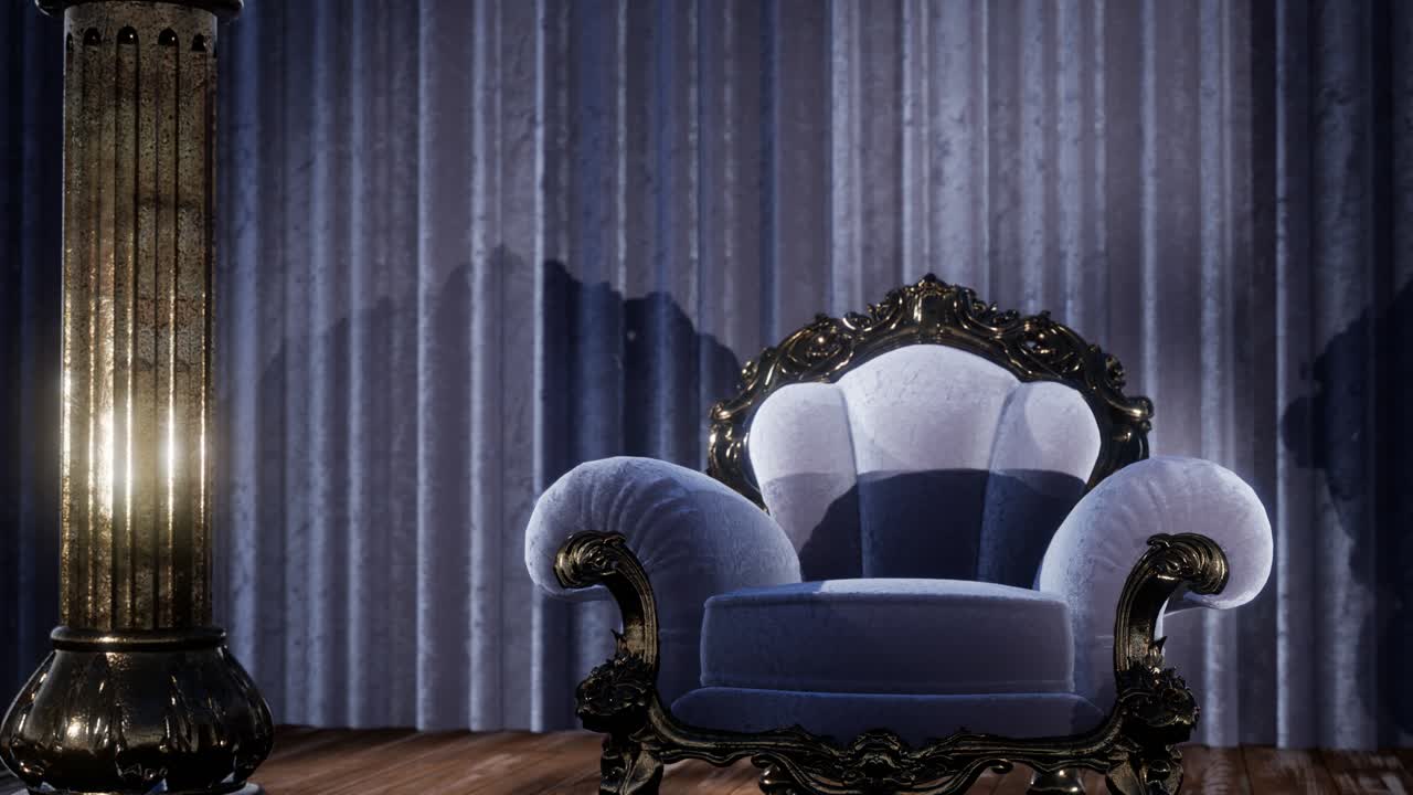 의자 가 있는 고급스러운 극장 커튼 무대