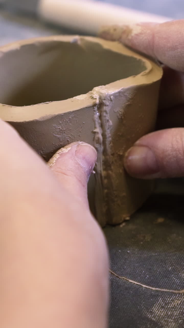 manos dando forma a una olla de arcilla