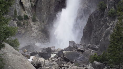 slow-motion shot of lower yosemite falls during early spring snow melt