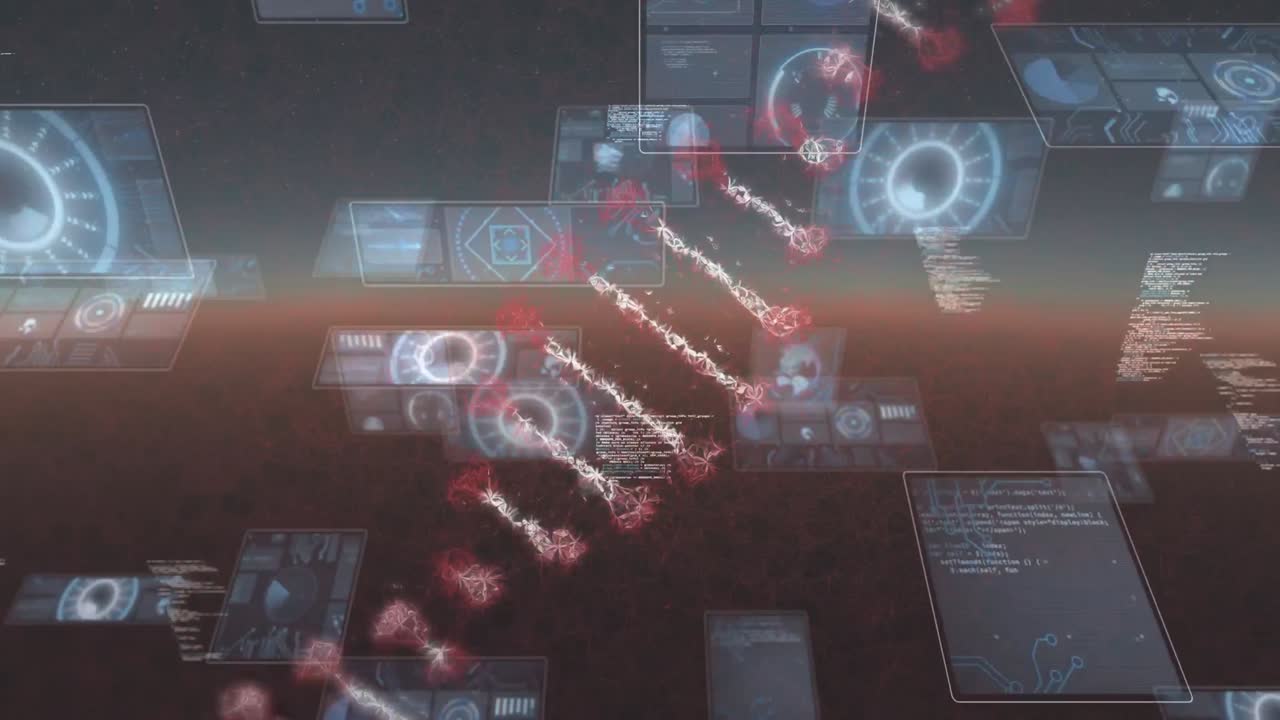 animación del procesamiento de datos de adn en pantallas en movimiento