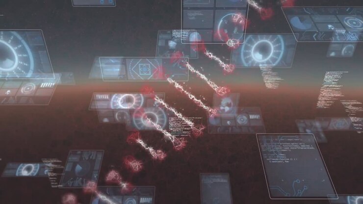 Animation of sniping dna data processing on moving screens