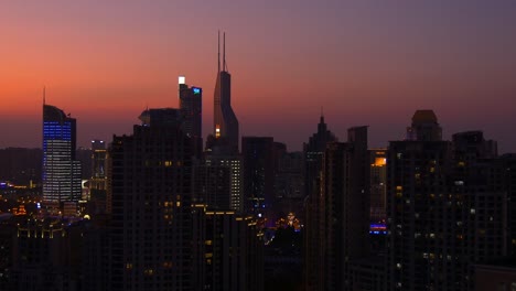 sunset night illuminated shanghai city center rooftop panorama 4k china