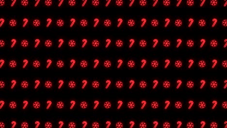 fondo de patrón de navidad de neón de árbol de navidad, copo de nieve, sombrero de santa y bastón de caramelo en animación de bucle rojo y negro