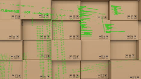 animación del procesamiento de datos sobre una pila de cajas de cartón