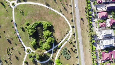 aerial view of park and residential area