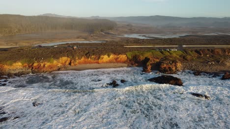 Aerial-Camera-Zoom-In-of-Pescadero-State-Beach,-California