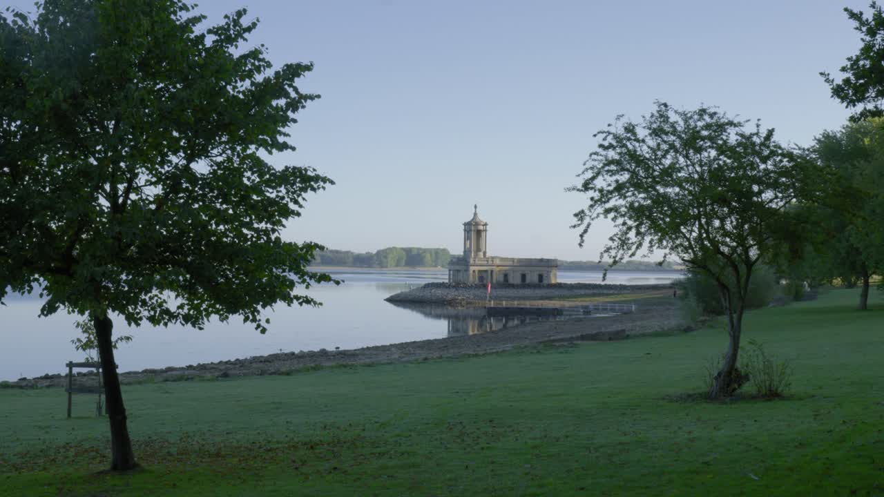 Normanton St Matthew's Church on Rutland water reservoir shore, England United Kingdom