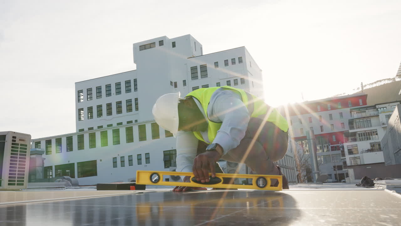 Ingegnere fotovoltaico che installa