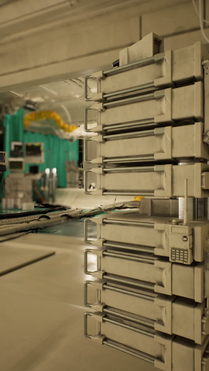Modern machinery operates in an industrial setting during the day