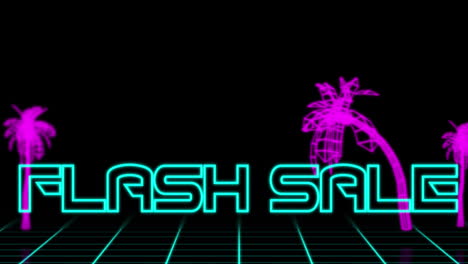 neon flash sale text against retro tropical background