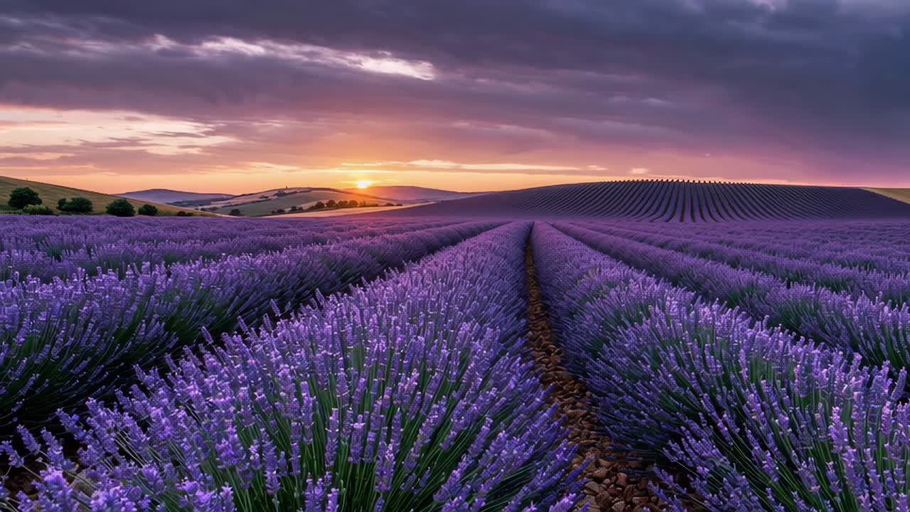 el campo de lavanda al atardecer