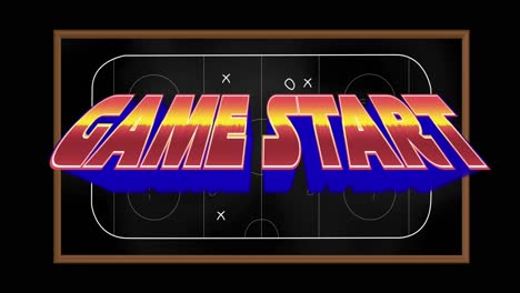 Animation-of-game-start-text-over-drawing-of-game-plan-on-black-background