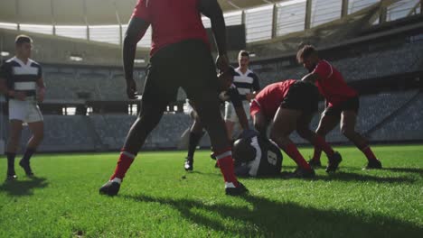 rugby players playing rugby match in stadium 4k