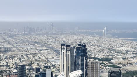 looking across the dubai landscape from downtown to dubai marina on a clear day