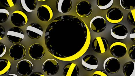 animated yellow, black and white striped balls - 3d animation loop