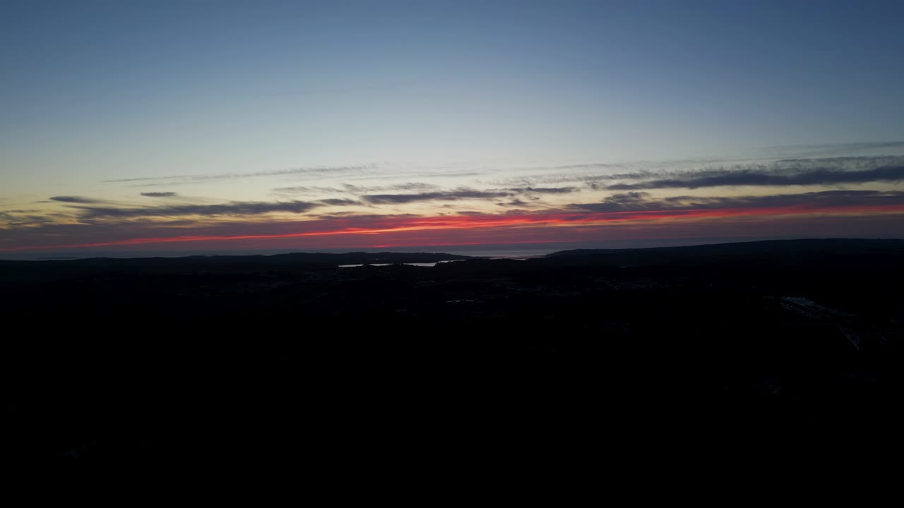 Dramatic sunset over Portugal with layered clouds and vivid red, purple, and blue hues