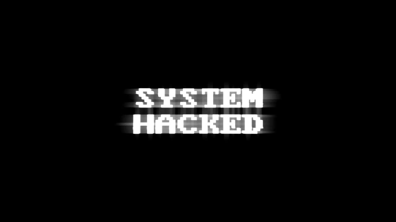 SYSTEM HACKED Glitch Text Animation (3 Versions with Alpha Channel), Old Gaming Console Style, Rendering, Background, Loop