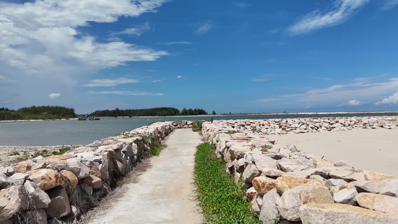 Aerial View Dolly of the start of the Embarkment at Sea in Vung Tau