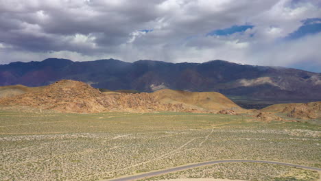 Aerial-of-Alabama-Hills-near-Lone-Pine,-California,-a-popular-area-for-hiking-and-camping-in-the-Eastern-Sierra-Nevada