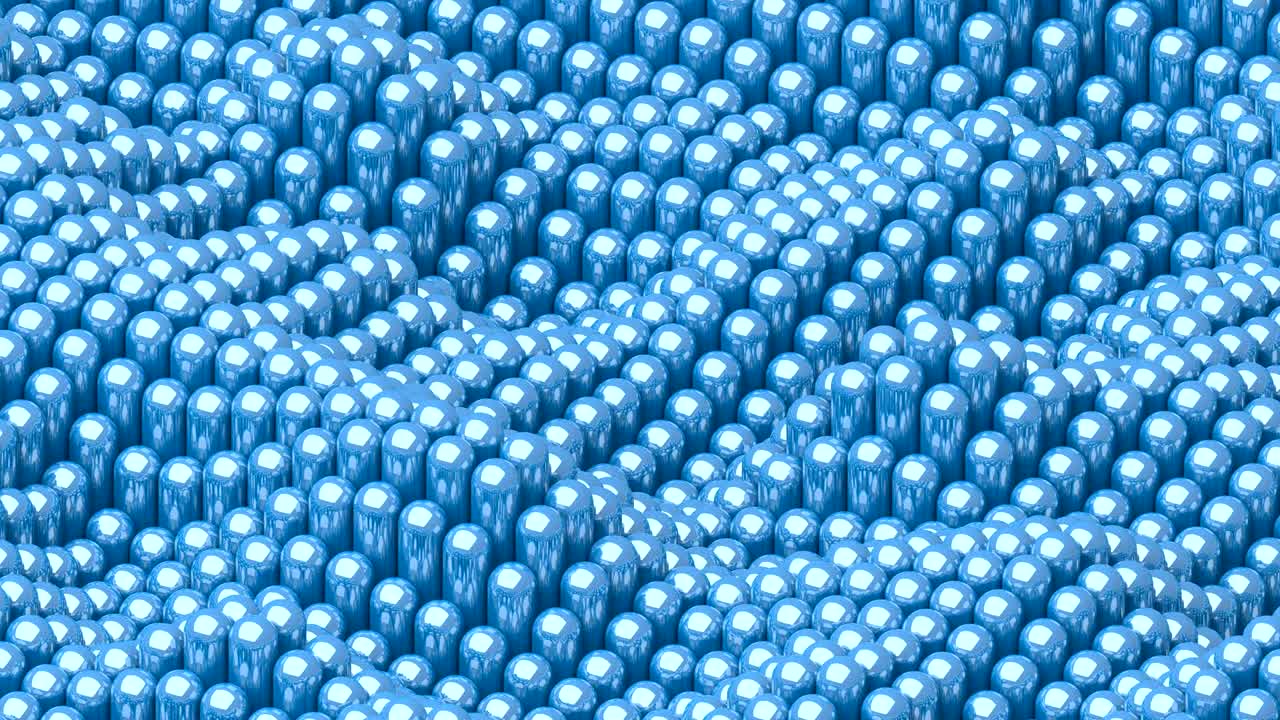 반이는 둥근 파란색 실린더와 함께 파란색 표면 애니메이션 배경