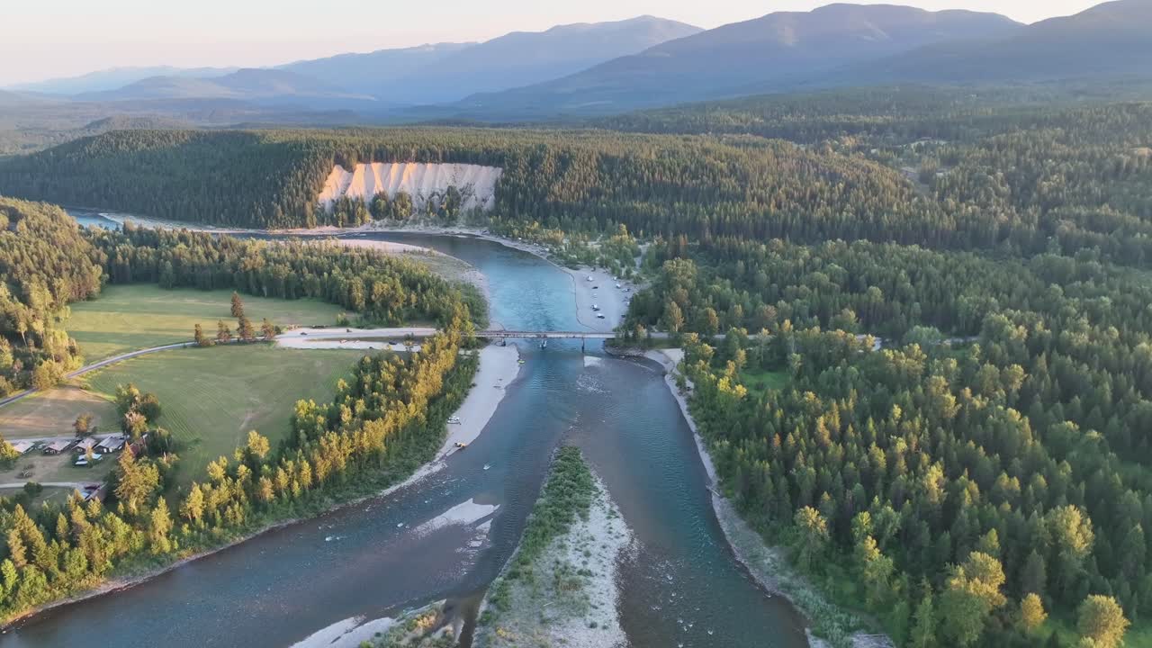 Camping Ground Near Blankenship Bridge On The Banks Of Middle Fork Flathead River In Columbia Falls, Montana, USA