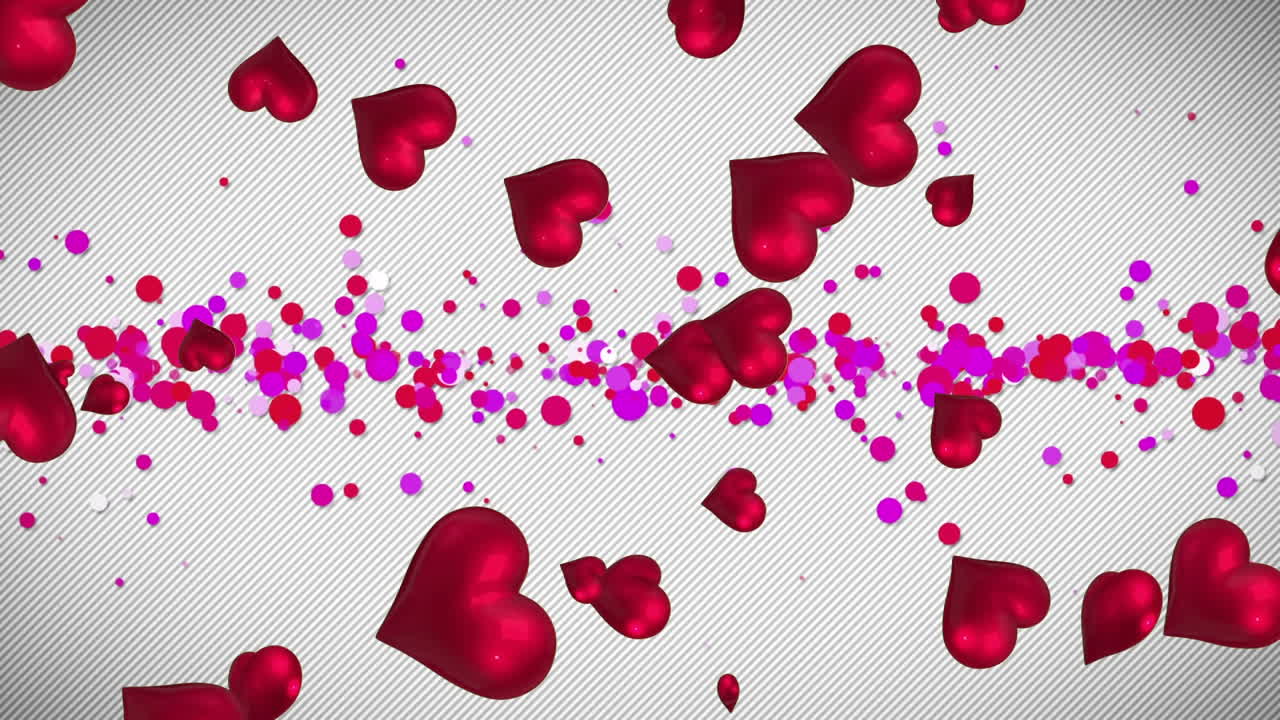 Cuori che si muovono verso l'alto mentre punti rossi e rosa si muovono sullo sfondo