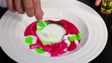 vibrant colors react and swirl in milk