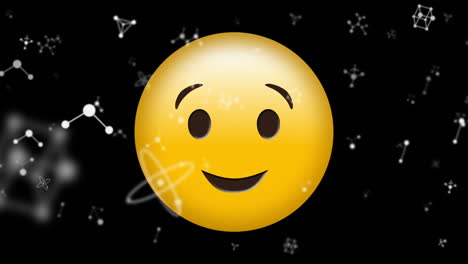 animación de moléculas sobre un emoticón parpadeante sobre un fondo negro