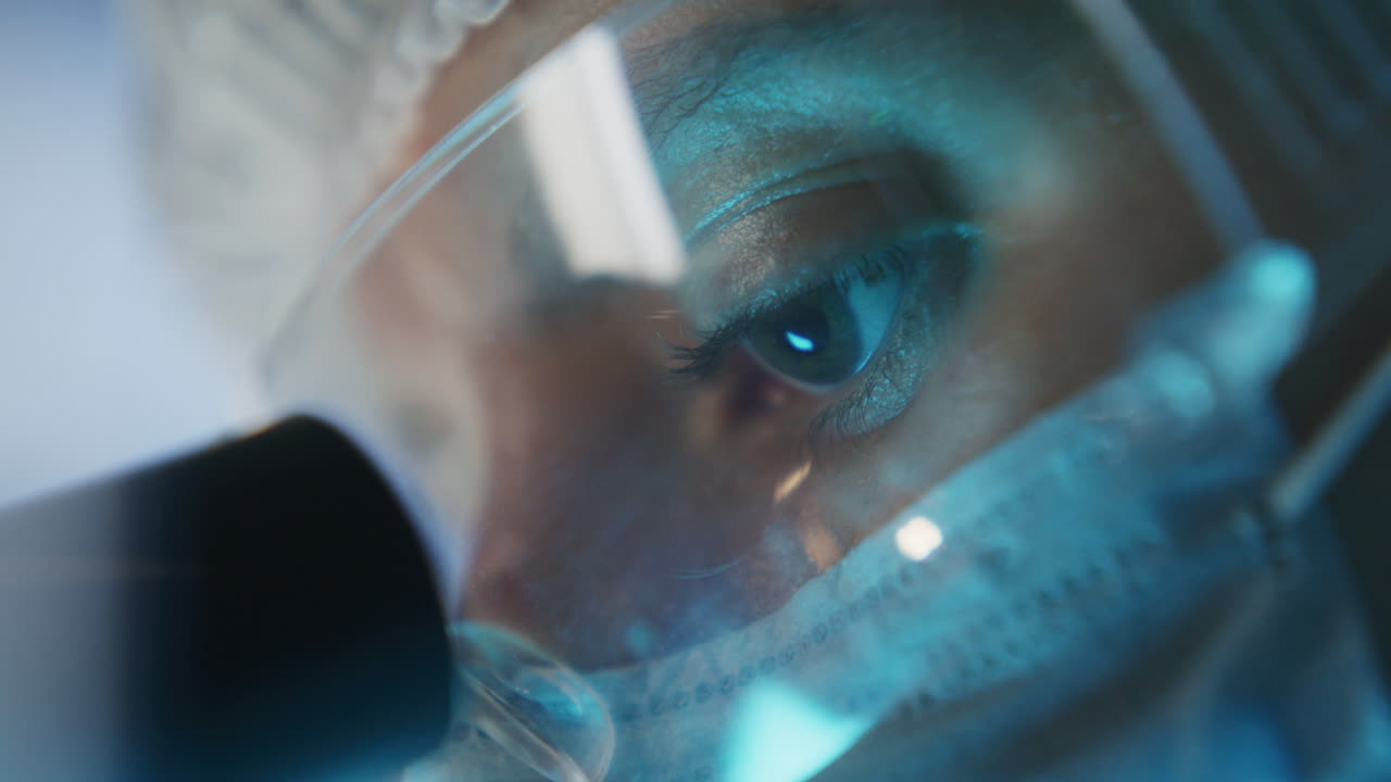 Close Up of Lab Technician Conducting Microscopic Analysis