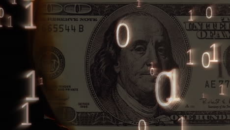 animation of data processing over american dollar banknote