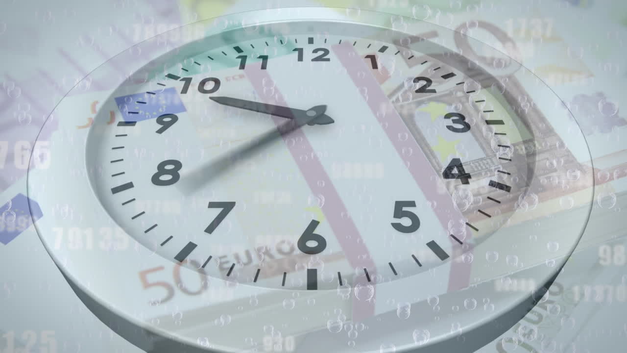 animación del tic-tac del reloj sobre los billetes en euros