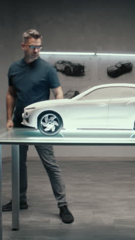 automotive designer reviewing a car prototype