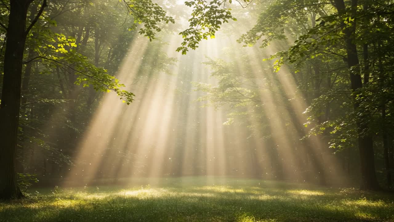 A Serene Forest Scene Showing Rays of Sunlight Streaming Through the Trees, Creating a Peaceful and Ethereal Atmosphere in Nature's Embrace