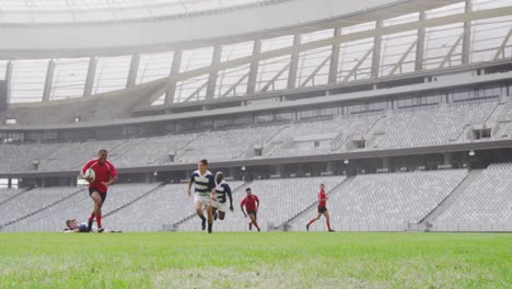 rugby players playing rugby match in stadium 4k