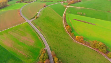 aerial view green fields village