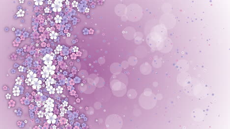 small spring colored flowers on a pink abstract background. looped holiday animation. floral screensaver in pastel shades.