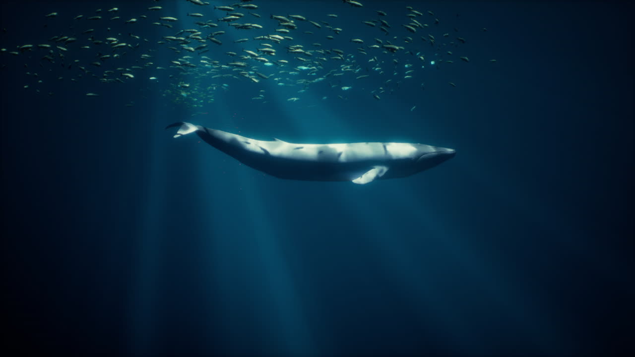 깊은 파란 바다에서 헤엄치는 고래